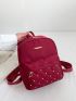 Small Classic Backpack Quilted Pattern Studded Decor