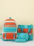 4pcs Bag Set Backpack Shoulder Bag Crossbody Bag Pencil Case Colorblock Preppy