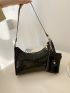 Crocodile Embossed Baguette Bag With Coin Purse Black