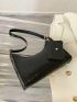 Crocodile Embossed Baguette Bag With Coin Purse Black