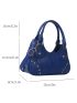 Small Shoulder Bag Solid Color Studded Decor Double Handle