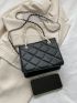 Mini Square Bag Quilted Pattern Pearl Decor Black