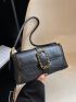 Medium Baguette Bag Crocodile Embossed Buckle Decor Flap