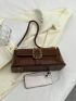 Crocodile Embossed Buckle Decor Flap Baguette Bag