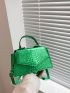 Mini Crocodile Embossed Square Bag Green Flap Top Handle