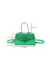 Mini Crocodile Embossed Square Bag Green Flap Top Handle