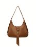 Medium Hobo Bag Lock Decor Solid Color