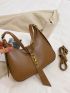 Medium Hobo Bag Lock Decor Solid Color