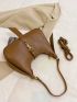 Medium Hobo Bag Lock Decor Solid Color