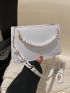 Faux Pearl Beaded Square Bag Small White