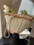 Pom Pom Decor Straw Bag Medium Vacation