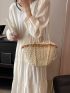 Pom Pom Decor Straw Bag Medium Vacation