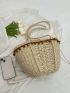 Pom Pom Decor Straw Bag Medium Vacation