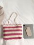 Striped Pattern Straw Bag Double Handle Vacation Beach Bag