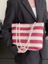 Striped Pattern Straw Bag Double Handle Vacation Beach Bag