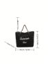 Letter Embroidered Shopper Bag Large Capacity Black