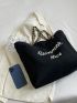 Letter Embroidered Shopper Bag Large Capacity Black