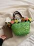 Flower Decor Straw Bag Medium Double Handle Vacation