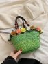 Flower Decor Straw Bag Medium Double Handle Vacation