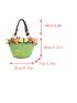 Flower Decor Straw Bag Medium Double Handle Vacation