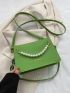 Faux Pearl Beaded Square Bag Letter Graphic Green