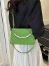 Faux Pearl Beaded Square Bag Letter Graphic Green