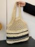 Striped Pattern Straw Bag Small Hollow Out Design Vacation