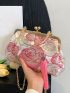 Flower Embroidered Square Bag Kiss Lock Tassel Decor