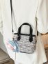 Plaid Pattern Square Bag Mini With Bag Charm