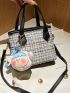 Plaid Pattern Square Bag Mini With Bag Charm