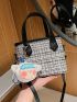 Plaid Pattern Square Bag Mini With Bag Charm