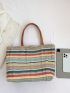 Striped Pattern Shoulder Tote Bag Small Vacation