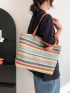 Striped Pattern Shoulder Tote Bag Small Vacation