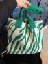 Zebra Striped Crochet Bag Large Capacity Double Handle For Shopping