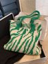 Zebra Striped Crochet Bag Large Capacity Double Handle For Shopping