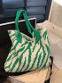 Zebra Striped Crochet Bag Large Capacity Double Handle For Shopping