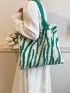 Zebra Striped Crochet Bag Large Capacity Double Handle For Shopping