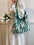 Zebra Striped Crochet Bag Large Capacity Double Handle For Shopping