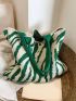 Zebra Striped Crochet Bag Large Capacity Double Handle For Shopping