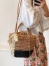 Colorblock Straw Bag Small Twilly Scarf Decor Vacation