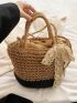 Colorblock Straw Bag Small Twilly Scarf Decor Vacation