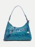 Snakeskin Embossed Hobo Bag Medium Zipper Genuine Leather