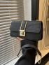 Crocodile Embossed Baguette Bag Medium Flap Black