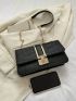 Crocodile Embossed Baguette Bag Medium Flap Black