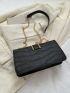 Crocodile Embossed Baguette Bag Medium Flap Black