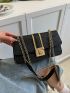 Crocodile Embossed Baguette Bag Medium Flap Black