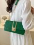 Crocodile Embossed Baguette Bag Medium Flap Green