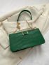 Crocodile Embossed Baguette Bag Medium Flap Green