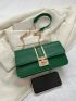 Crocodile Embossed Baguette Bag Medium Flap Green