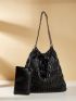 Black Ruched Bag Large Capacity With Coin Purse